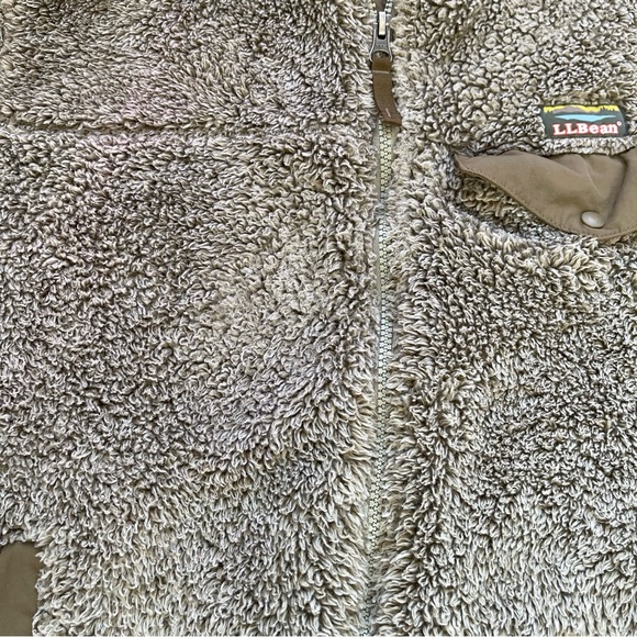 LL Bean Hi Pile Ultra Plush Fleece Zip Up Elbow Patch Jacket Cabincore Outdoors - Picture 8 of 12